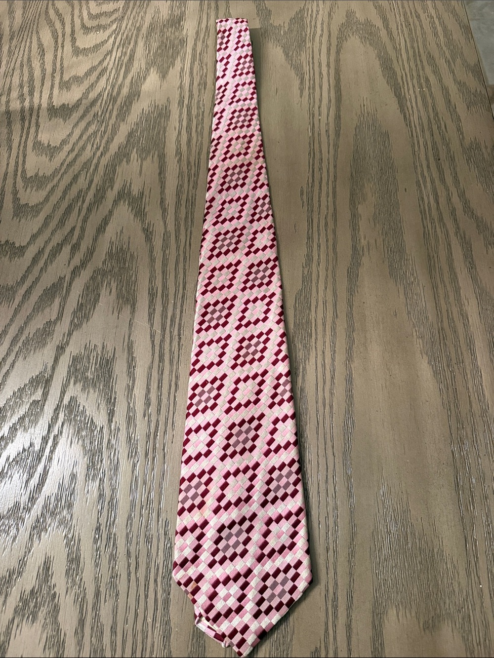 Vjntage Pink and Burgundy Geometric Silk Tie